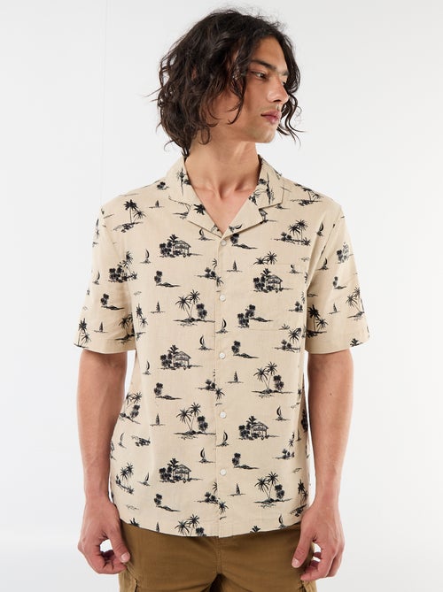 Camisa de linho misto de manga curta - Kiabi