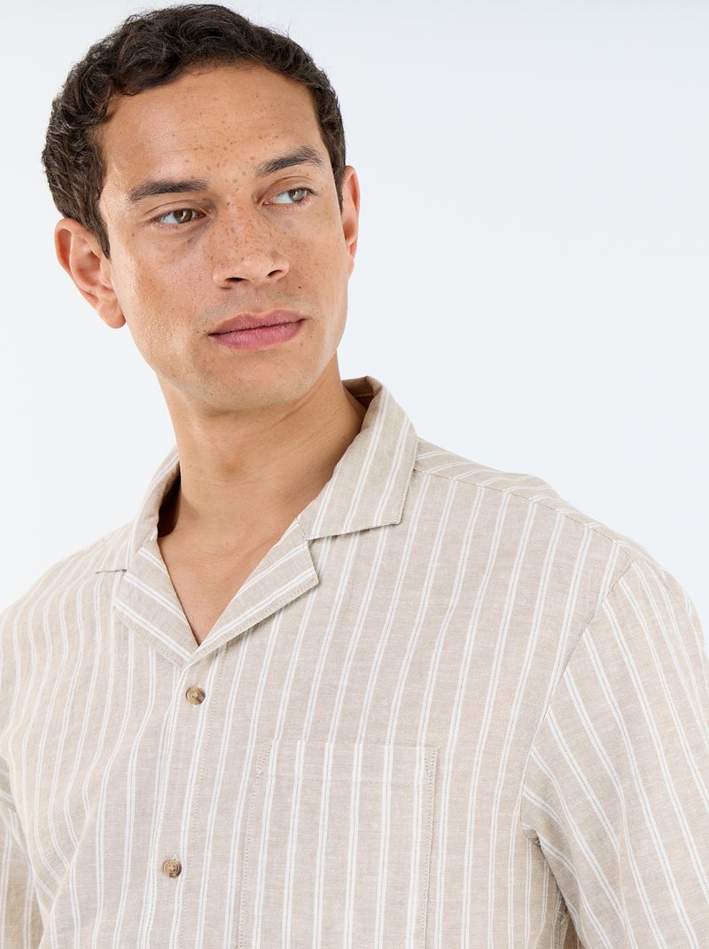 Camisa de linho misto de manga curta Bege - Kiabi