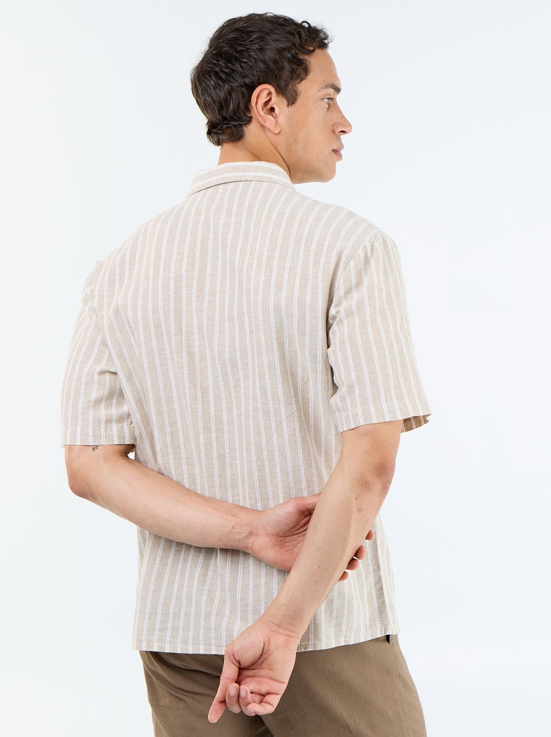 Camisa de linho misto de manga curta Bege - Kiabi