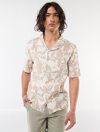 Camisa de linho misto de manga curta
