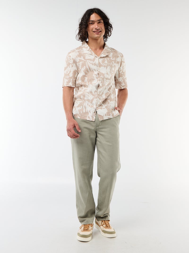 Camisa de linho misto de manga curta Branco - Kiabi