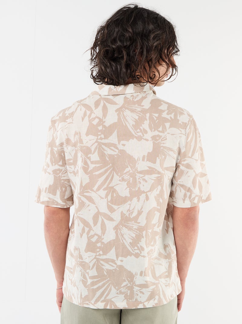 Camisa de linho misto de manga curta Branco - Kiabi