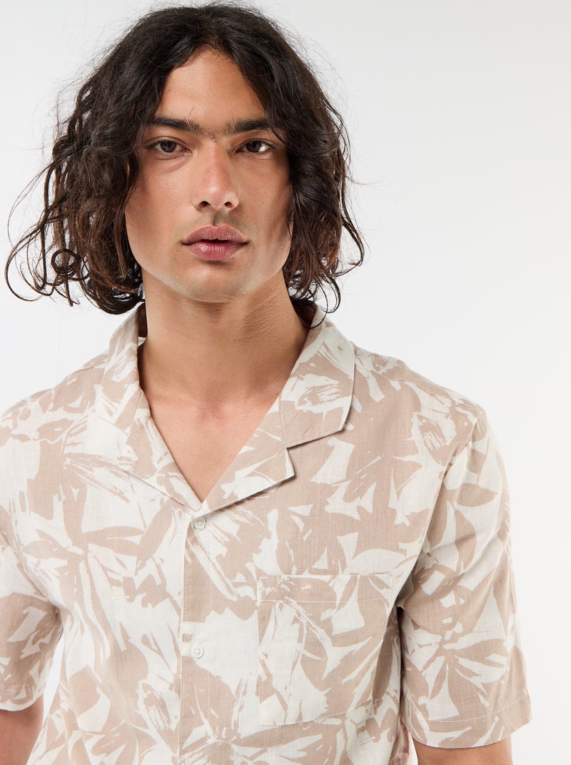 Camisa de linho misto de manga curta Branco - Kiabi