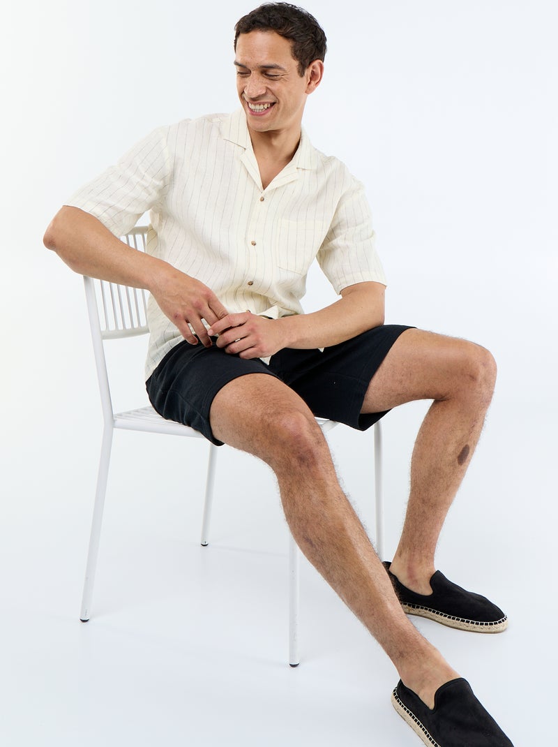Camisa de linho misto de manga curta Branco - Kiabi