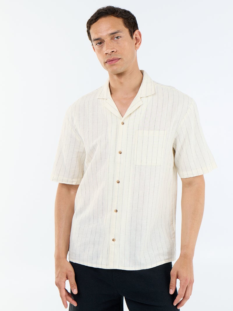 Camisa de linho misto de manga curta Branco - Kiabi