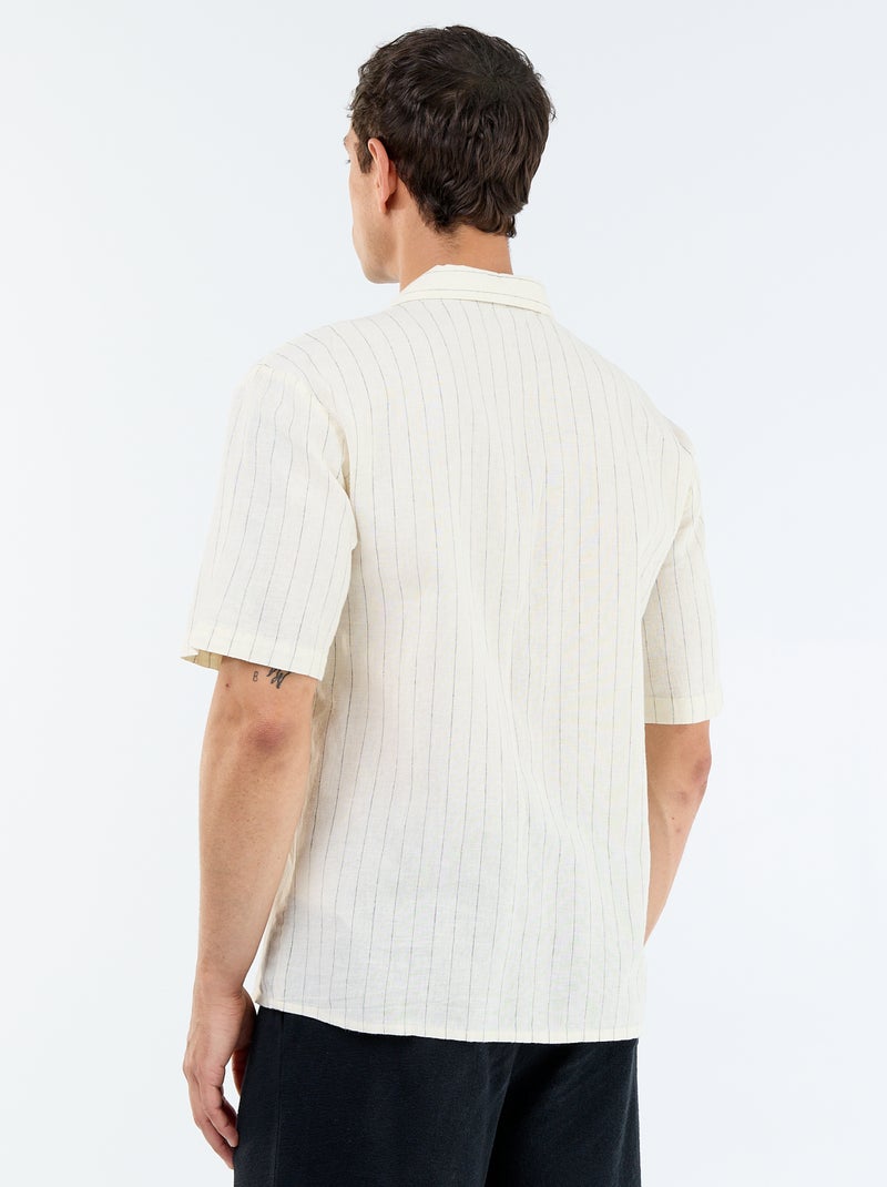 Camisa de linho misto de manga curta Branco - Kiabi