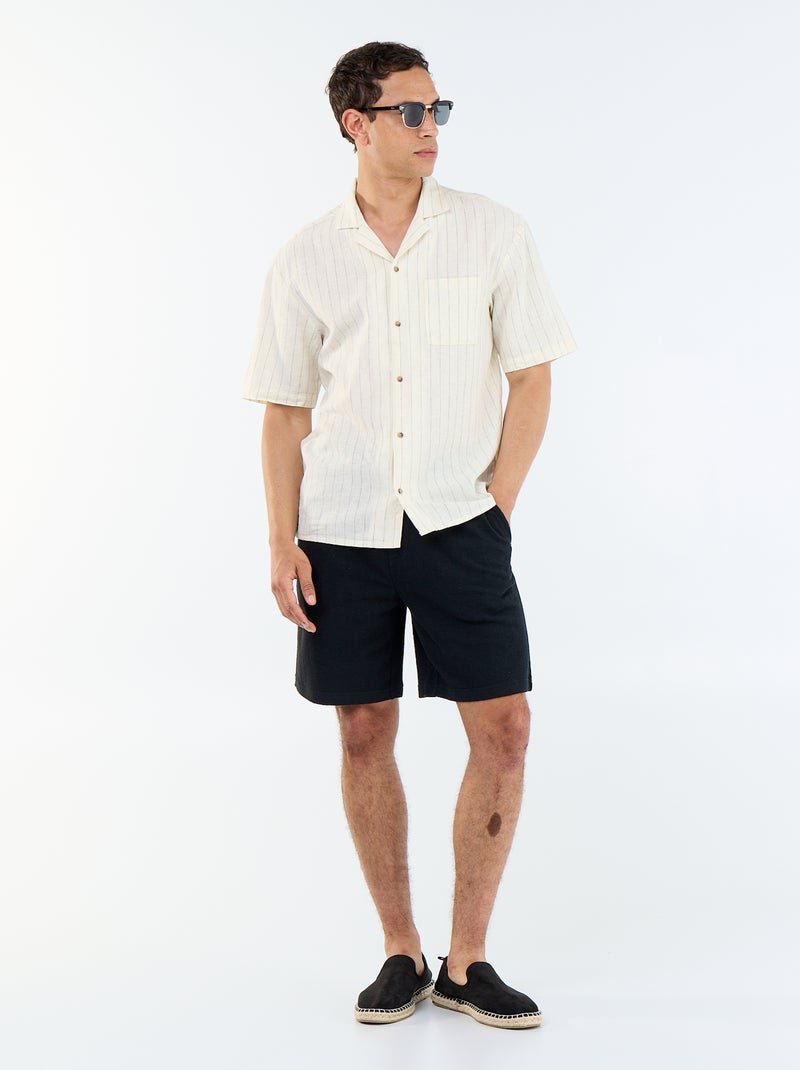 Camisa de linho misto de manga curta Branco - Kiabi