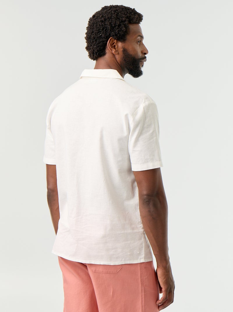 Camisa de linho misto de manga curta Branco - Kiabi