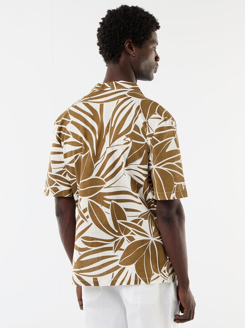 Camisa de linho misto de manga curta Caqui - Kiabi