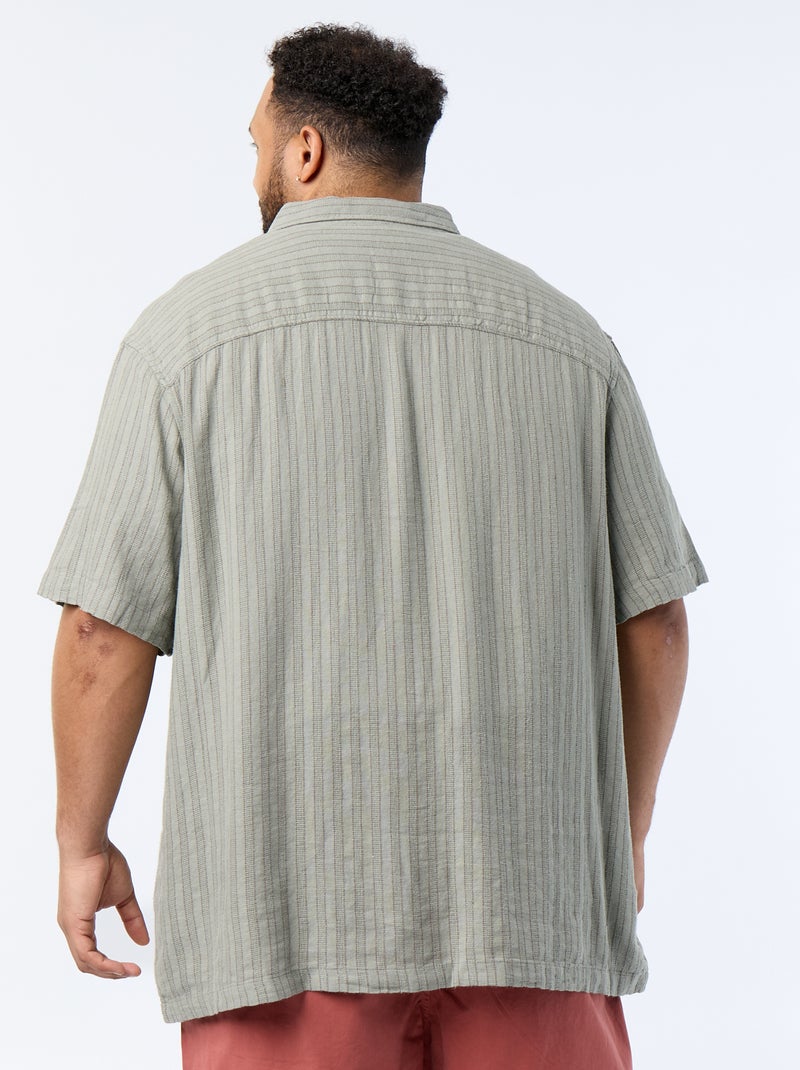 Camisa de linho misto de manga curta Caqui - Kiabi