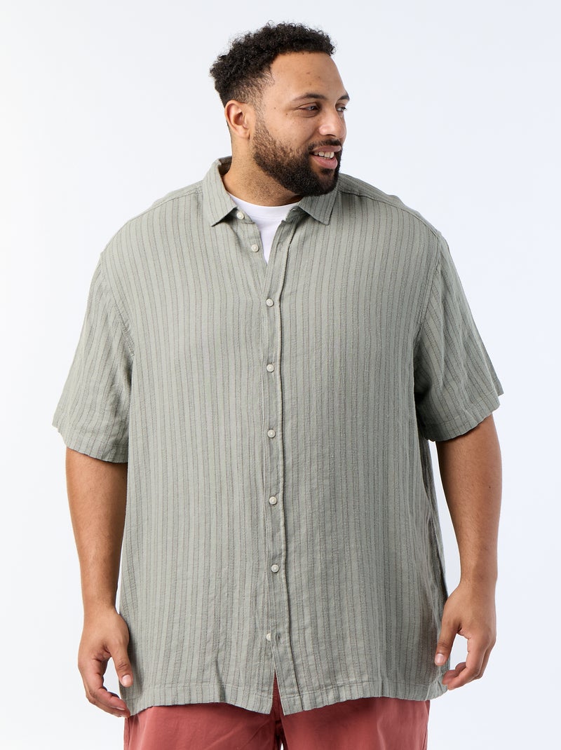 Camisa de linho misto de manga curta Caqui - Kiabi