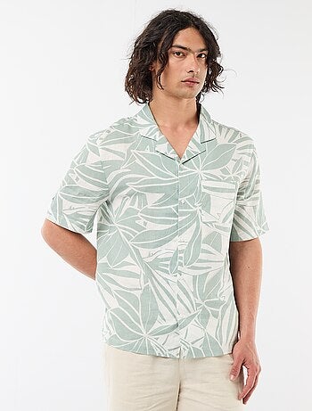 Camisa de linho misto de manga curta