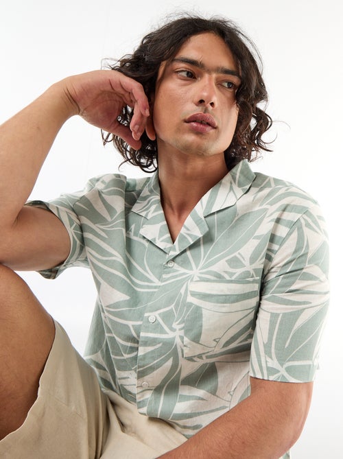 Camisa de linho misto de manga curta - Kiabi