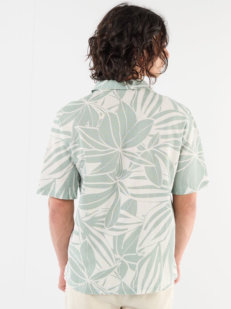Camisa de linho misto de manga curta Verde - Kiabi