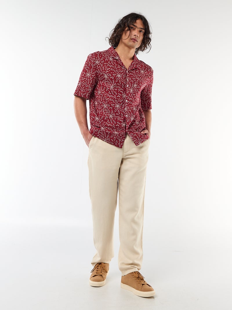 Camisa de linho misto de manga curta Vermelho - Kiabi