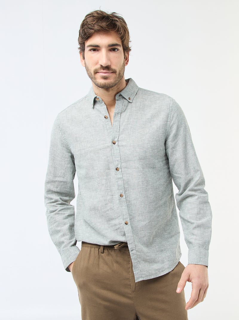 Camisa de linho misto Verde - Kiabi