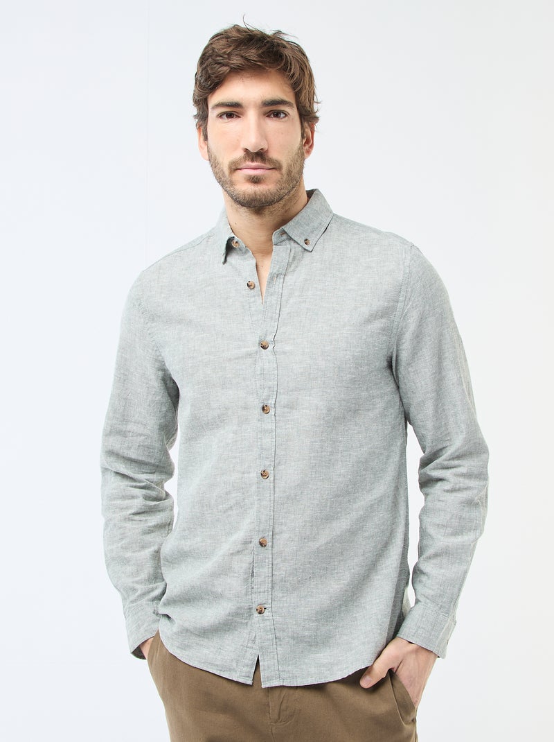 Camisa de linho misto Verde - Kiabi