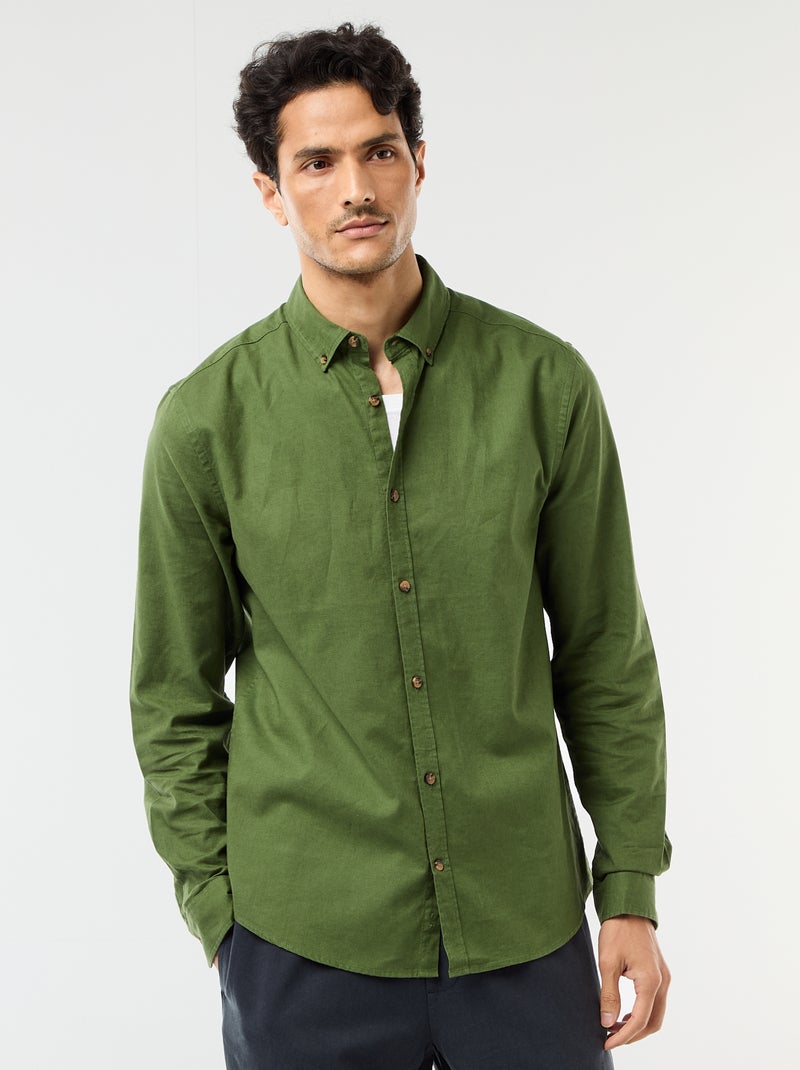 Camisa de linho misto Verde - Kiabi