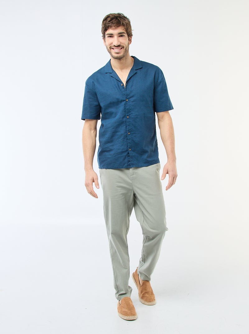 Camisa de linho misturado Azul - Kiabi