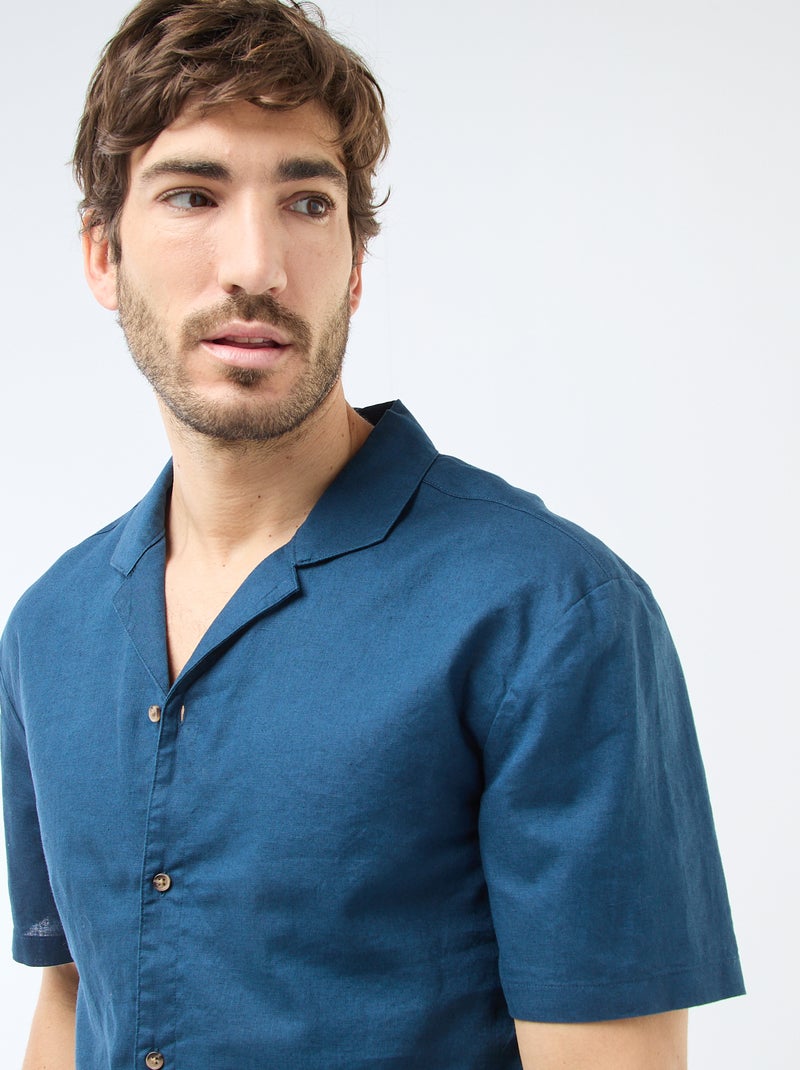 Camisa de linho misturado Azul - Kiabi