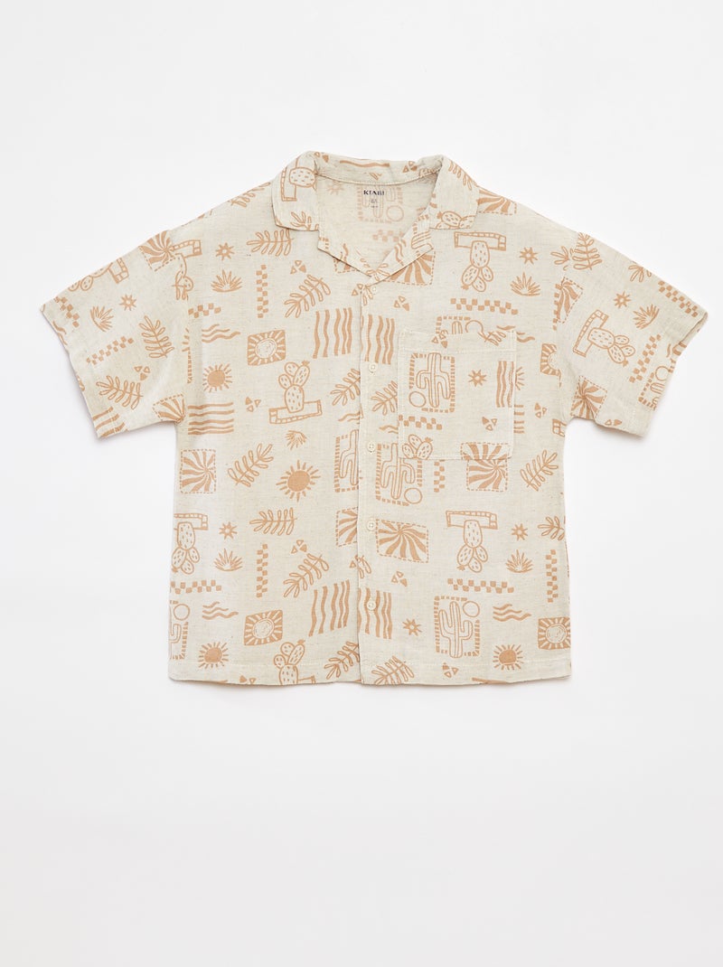 Camisa de linho misturado com estampado Bege - Kiabi