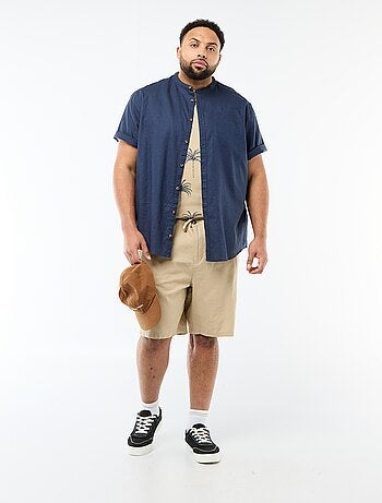 Camisa de linho misturado com mangas curtas