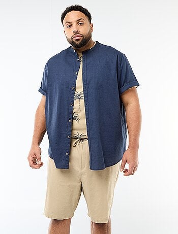 Camisa de linho misturado com mangas curtas
