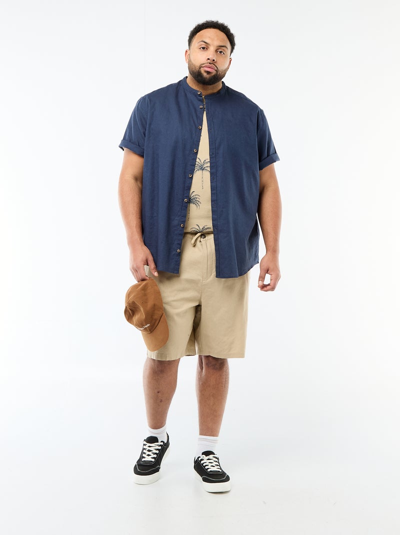 Camisa de linho misturado com mangas curtas Azul - Kiabi