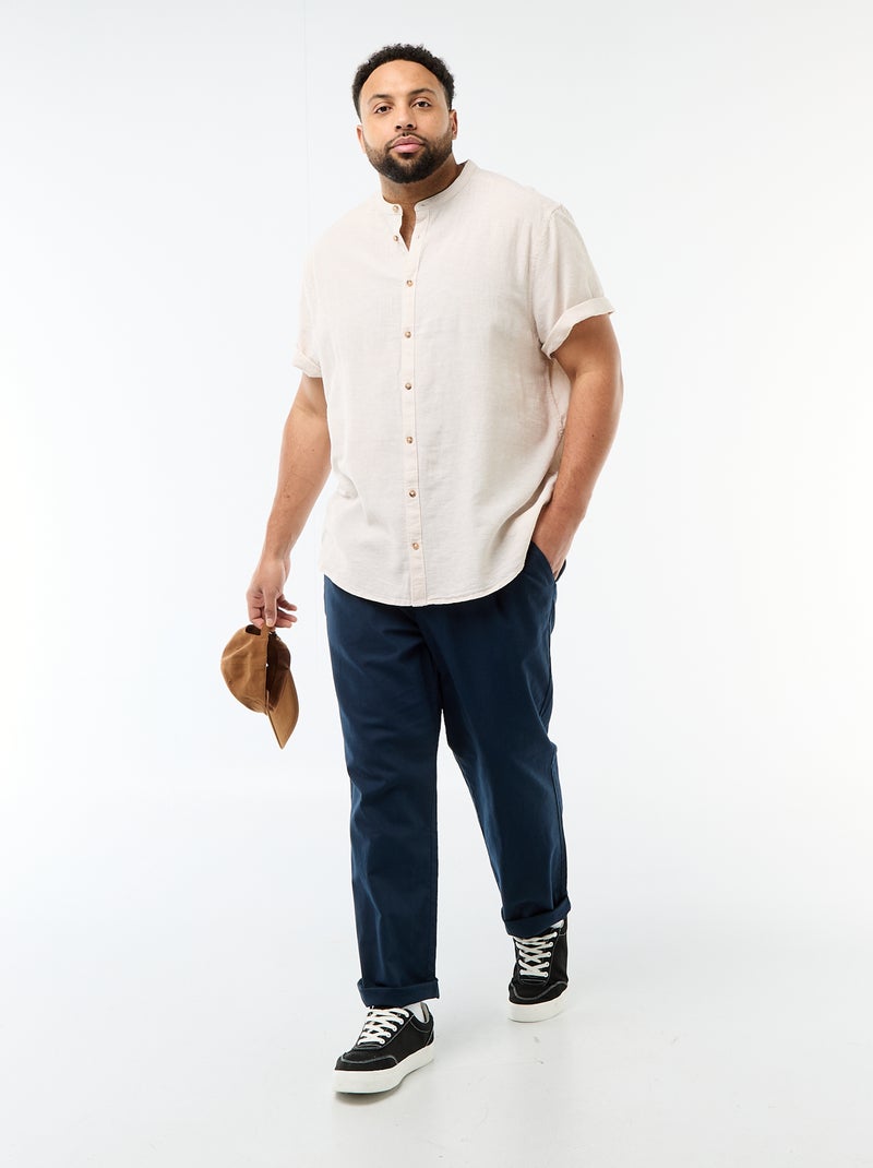 Camisa de linho misturado com mangas curtas Bege - Kiabi