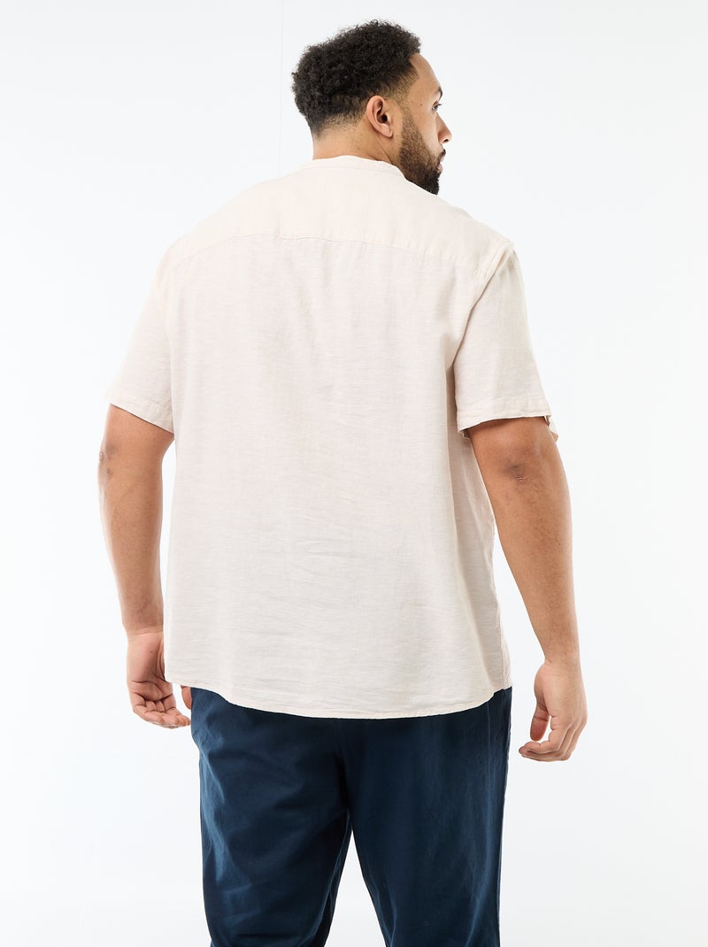 Camisa de linho misturado com mangas curtas Bege - Kiabi