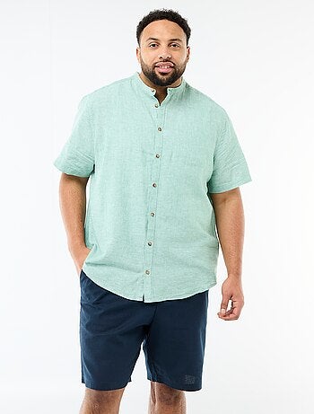 Camisa de linho misturado com mangas curtas