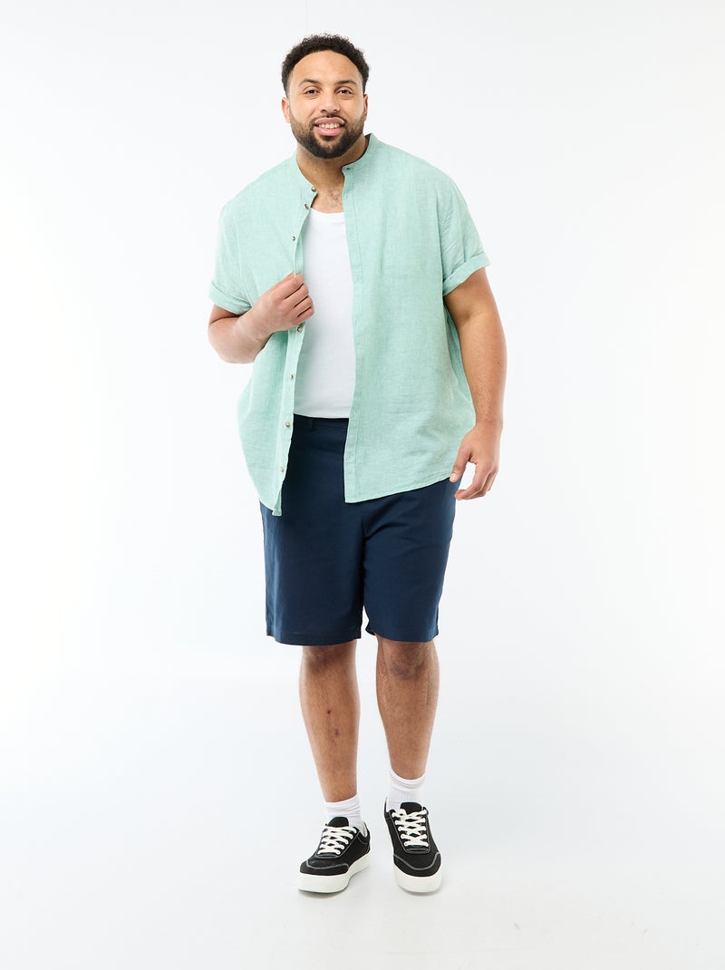 Camisa de linho misturado com mangas curtas Verde - Kiabi