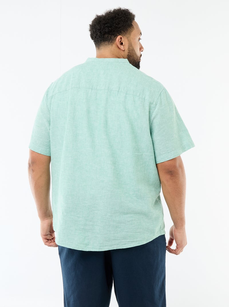 Camisa de linho misturado com mangas curtas Verde - Kiabi