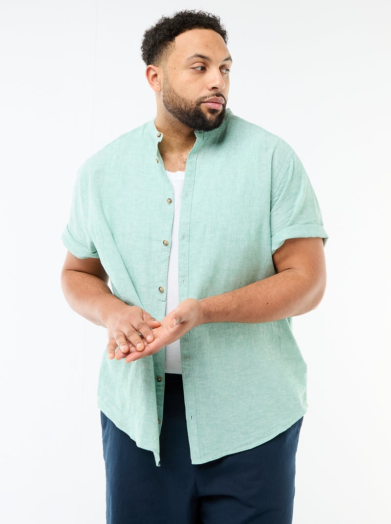 Camisa de linho misturado com mangas curtas Verde - Kiabi