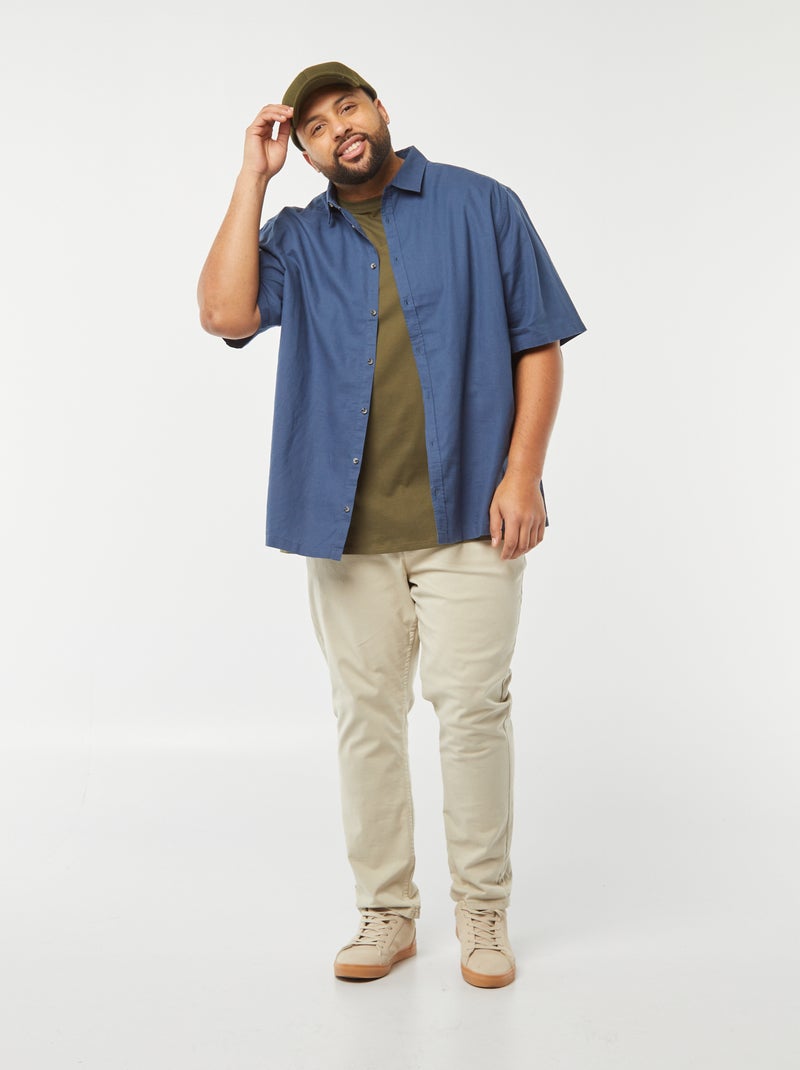 Camisa de linho misturado de manga curta AZUL - Kiabi