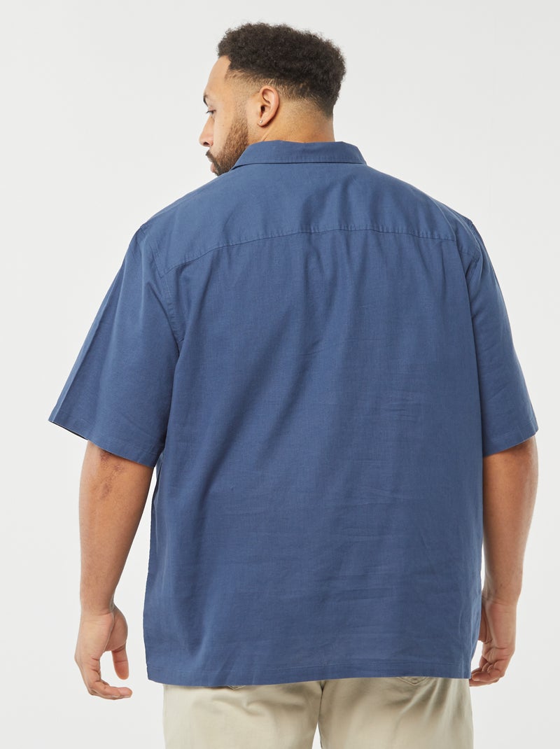 Camisa de linho misturado de manga curta AZUL - Kiabi