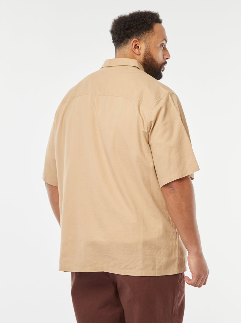 Camisa de linho misturado de manga curta BEGE - Kiabi