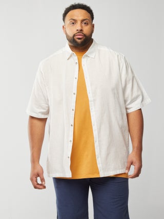 Camisa de linho misturado de manga curta
