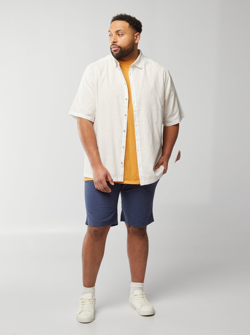 Camisa de linho misturado de manga curta Branco - Kiabi