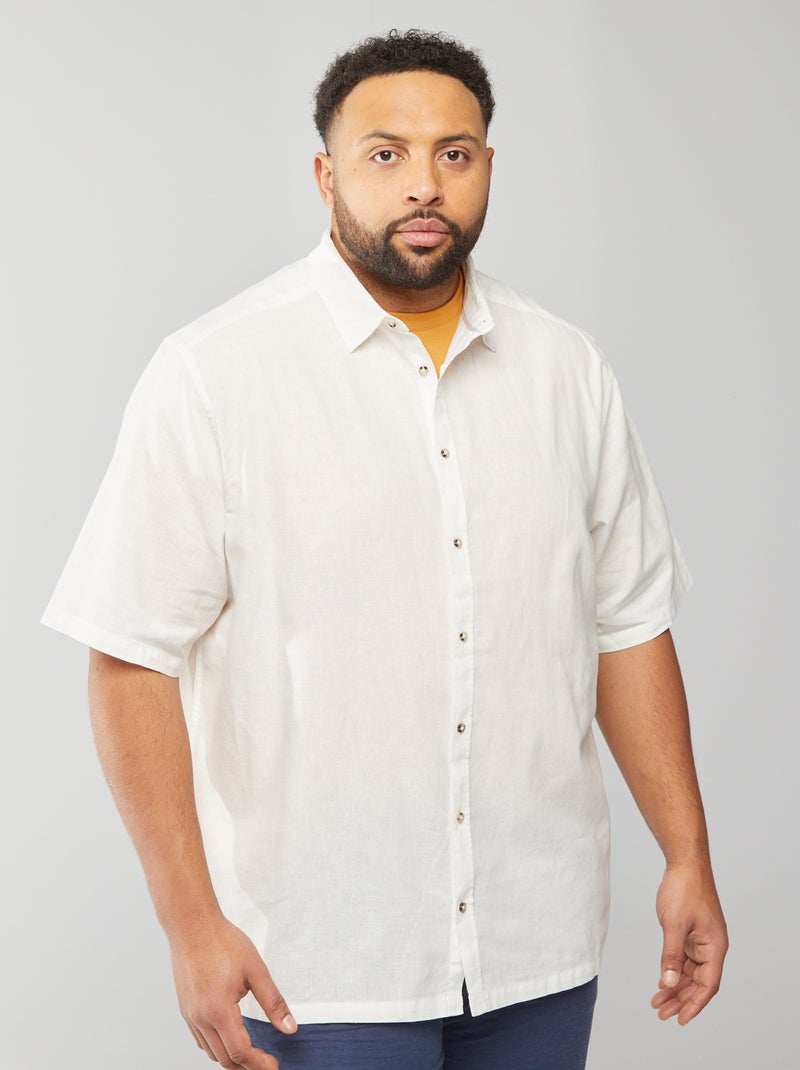 Camisa de linho misturado de manga curta Branco - Kiabi