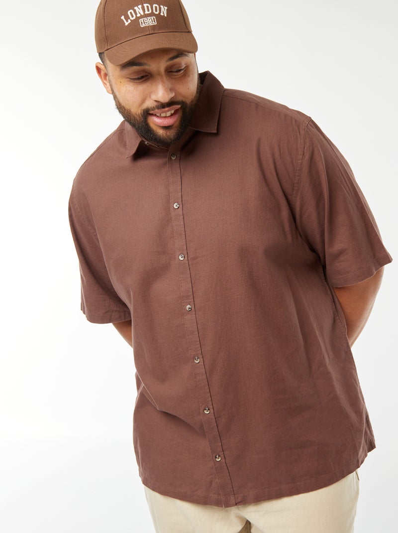 Camisa de linho misturado de manga curta CASTANHO - Kiabi