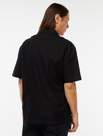 Camisa de linho misturado de manga curta com bordados