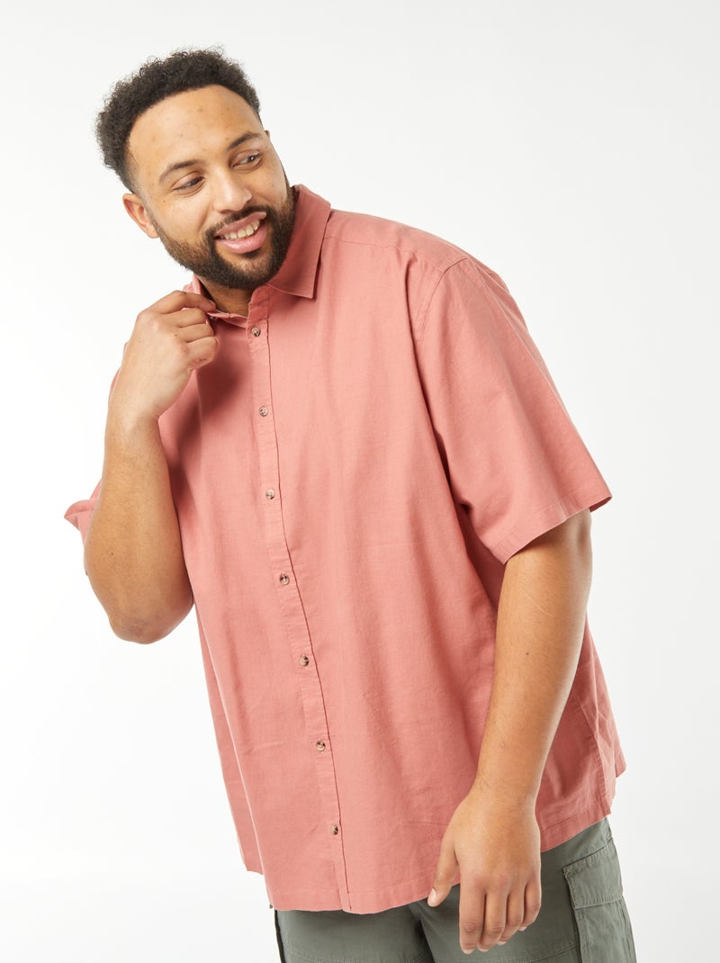 Camisa de linho misturado de manga curta ROSA - Kiabi
