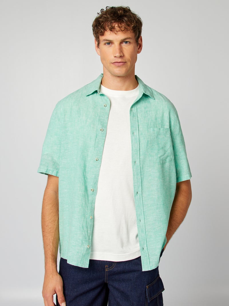 Camisa de linho misturado VERDE - Kiabi