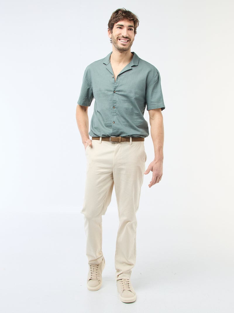 Camisa de linho misturado Verde - Kiabi