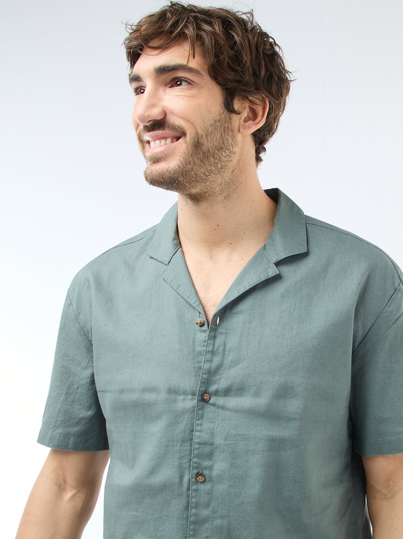 Camisa de linho misturado Verde - Kiabi