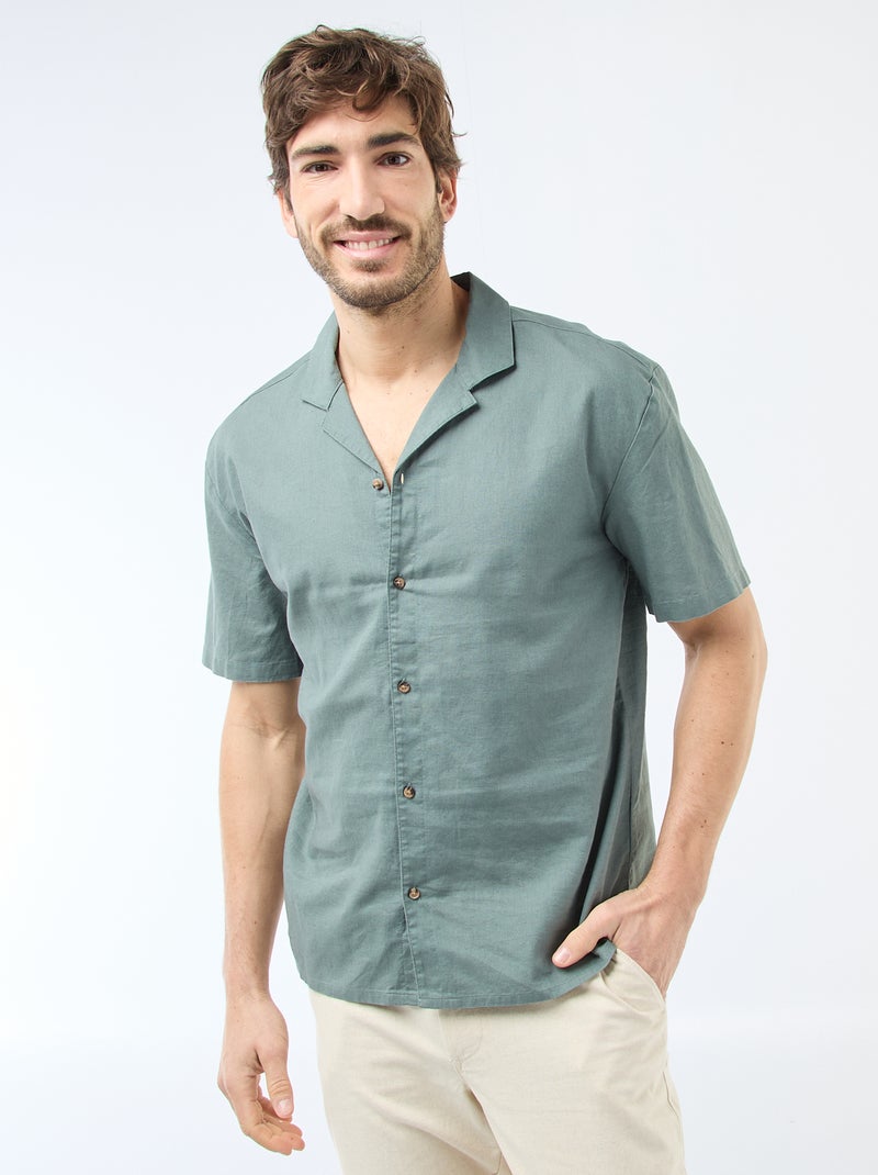 Camisa de linho misturado Verde - Kiabi