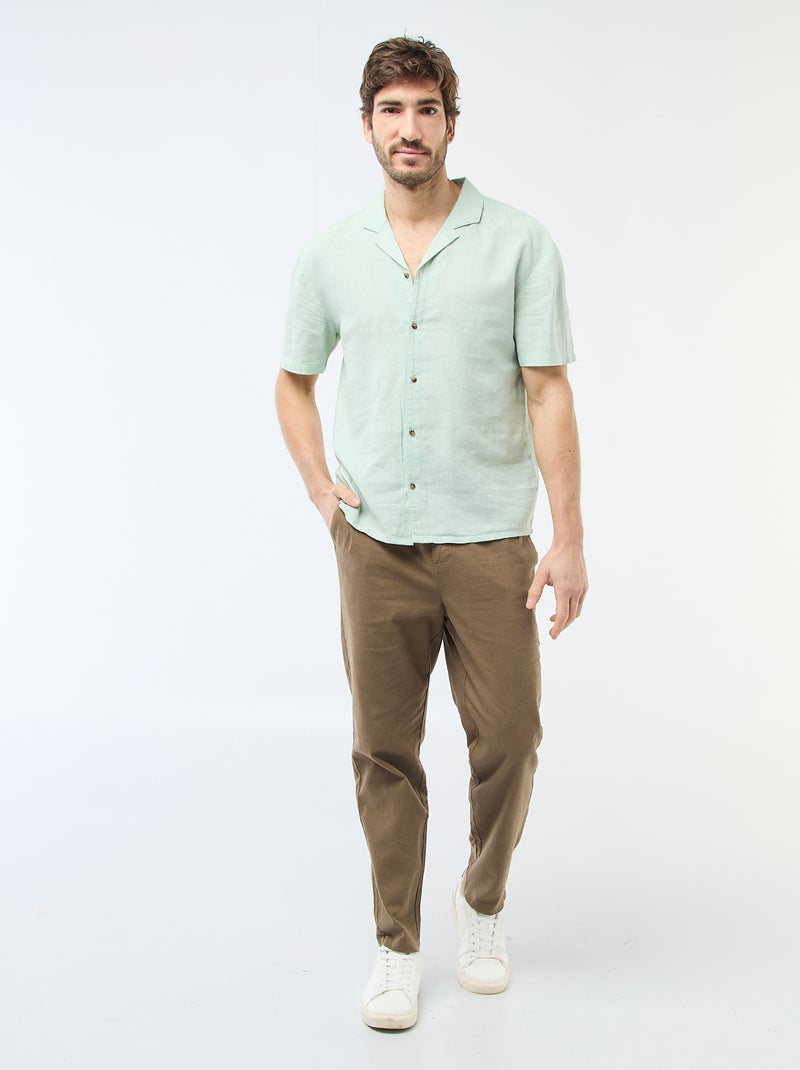 Camisa de linho misturado Verde - Kiabi