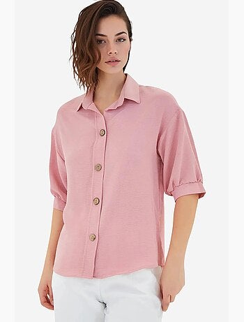 Camisa de linho oversize de manga curta bdart