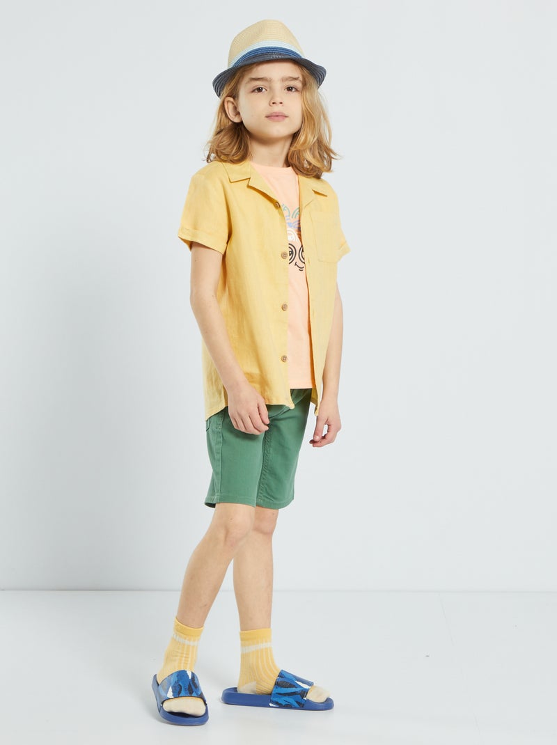 Camisa de linho regular fit Amarelo - Kiabi